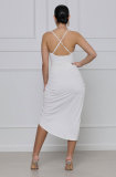 SC Solid Color Sling V Neck Midi Dress XHXF-257