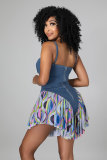 SC Colorful Print Patchwork Sling Romper XHXF-8595