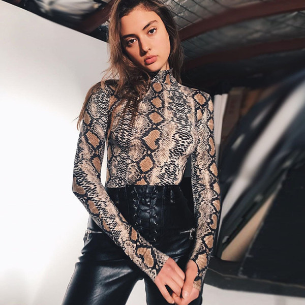 SC Long Sleeve Snake Print Bodysuit GZJF-1243