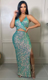 SC Sexy Sequin Halterneck Two Piece Skirts Set XHXF-8614