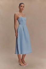 SC Solid Color Sleeveless Denim Sling Midi Dress GYAN-8906