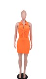 SC Solid Color Lapel Neck Mini Dress XHXF-296