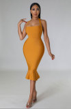SC Solid Color Halterneck Casual Midi Dress XHXF-357