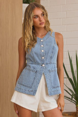 SC Single Breasted Sleeveless Denim Vest GYAN-89128
