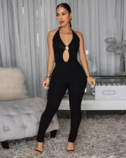 SC Solid Color Hollow Out Backless Jumpsuit FENF-6056