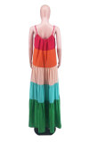 SC Colorful Patchwork Sling Loose Maxi Dress XHXF-253