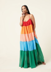 SC Colorful Patchwork Sling Loose Maxi Dress XHXF-253