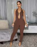 SC Solid Color Hollow Out Backless Jumpsuit FENF-6056