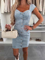 SC Sleeveless Single Breasted Denim Midi Dress GYAN-8955