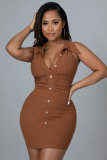 SC Solid Color Lapel Neck Mini Dress XHXF-296