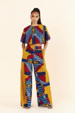 SC Short Sleeve Print Top Wide Leg Pants 2 Piece Set XHXF-8580
