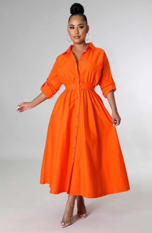 SC Solid Color Long Sleeve Maxi Dress XHXF-932