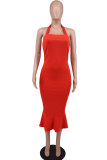SC Solid Color Halterneck Casual Midi Dress XHXF-357