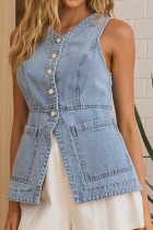 SC Single Breasted Sleeveless Denim Vest GYAN-89128