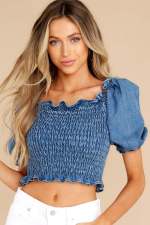 SC Solid Color Denim Short Sleeve Crop Top GYAN-22883