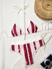 SC Stripe Print Halterneck Bikinis Swimsuit 2 Piece Set CSYZ-G695RX