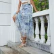 SC Mesh Floral Patchwork Denim Long Skirt GYAN-061