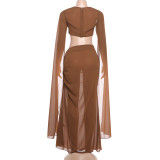 SC Solid Color Crop Top Long Skirts 2 Piece Set DLSF-K6S00504A
