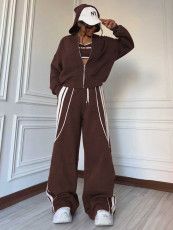 SC Color Block Zipper Hooded Tops Two Piece Pants Set MIL-L299
