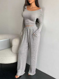 SC Long Sleeve Solid Color Two Piece Pants Set MIL-L297