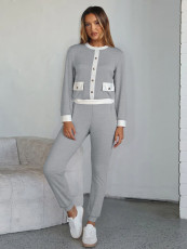 SC Casual Patchwork O Neck Top Two Piece Pants Set MIL-L292