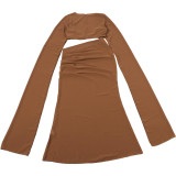 SC Solid Color Crop Top Long Skirts 2 Piece Set DLSF-K6S00504A