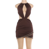 SC Halternck Tassel Backless Mini Dress DLSF-K25D91073