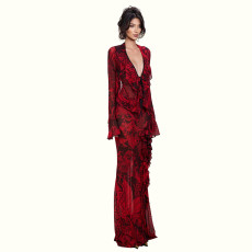 SC Deep V Neck Flare Sleeve Two Piece Skirts Set DLSF-K6S00276A