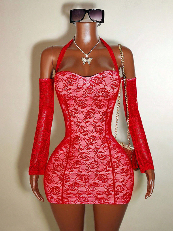 SC Lace Patchwork Off Shoulder Mini Dress GHYX-0254