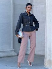 SC Plus Size Long Sleeve Lapel Denim Shirt GYLN-7767