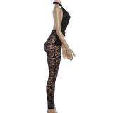 SC Lace Patchwork Halterneck Backless Jumpsuit XEF-K6Q01398A