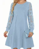 SC Lace Patchwork Lantern Sleeve Mini Dress GYGE-26007