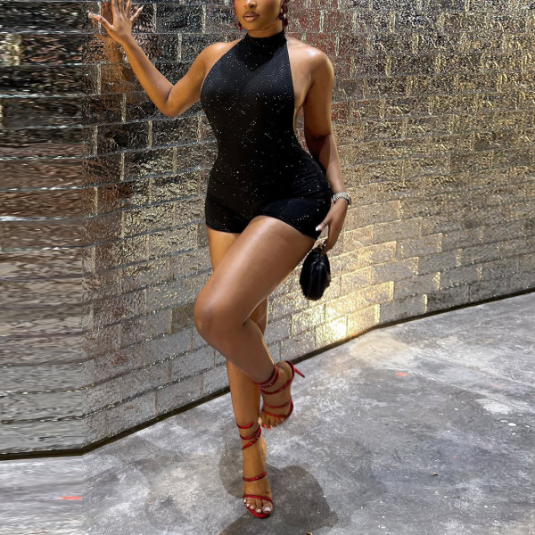 SC Halterneck Backless Solid Color Tight Romper XEF-K6Q00878A