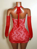 SC Lace Patchwork Off Shoulder Mini Dress GHYX-0254