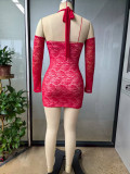 SC Lace Patchwork Off Shoulder Mini Dress GHYX-0254