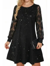 SC Lace Patchwork Lantern Sleeve Mini Dress GYGE-26007