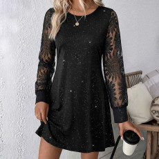 SC Lace Patchwork Lantern Sleeve Mini Dress GYGE-26007