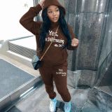 SC Plus Size Letter Print Fleece-Lined Hooded Sweatshirt Sport Pants Set GDNF-5999Y28