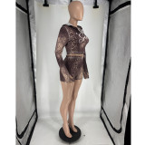 SC Long Sleeve Print Zipper Two Piece Shorts Set FOSF-8819