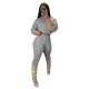 SC Solid Color Long Sleeve Knits Two Piece Pants Set GHML-250420