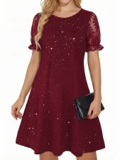 SC Short Sleeve Sequin Lace Mini Dress GYGE-26026