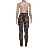 SC Lace Patchwork Halterneck Backless Jumpsuit XEF-K6Q01398A