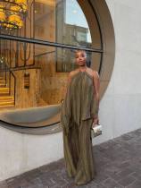 SC Halterneck Sleeveless Irregular Top Wide Leg Pants Suit GCNE-73620