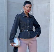 SC Plus Size Long Sleeve Lapel Denim Shirt GYLN-7767