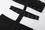 SC Rivet Sexy Hollow Out Backless Romper DLSF-K6Q01028A