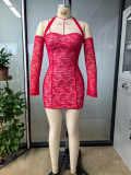 SC Lace Patchwork Off Shoulder Mini Dress GHYX-0254