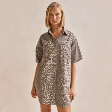 SC Leopard Print Short Sleeve Mini Dress GYAN-891