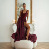 SC Solid Color Sleeveless Chiffon Slit Maxi Dress GSZM-D26DS024