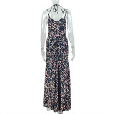 SC Leopard Print Irregular Backless Split Maxi Dress GJYO-303507
