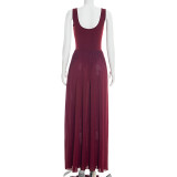 SC Solid Color Sleeveless Chiffon Slit Maxi Dress GSZM-D26DS024